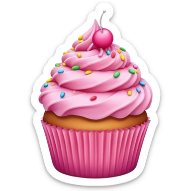 cupcake with pink frosting on top, sprinkles sticker