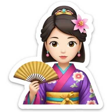 Japanese Kimono princess with fan sticker