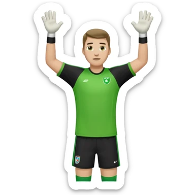 goalkeeper, standing, wearing a green shirt, shorts, socks and football boots, with arms raised sticker