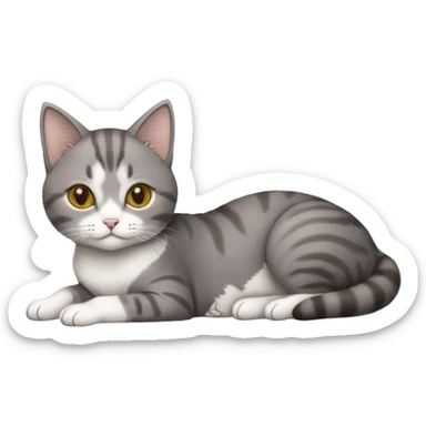 full body tiny short hair dark grey and white cat with hazel eyes lying down sticker