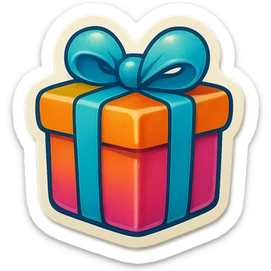 single gift box symbol, cartoon style sticker, simple and clear, no text sticker