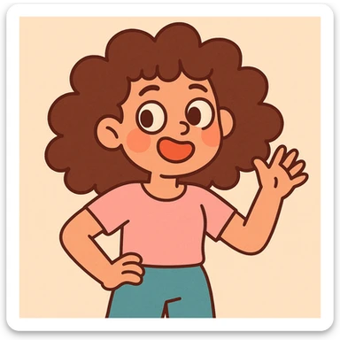 curly hair girl, soft pastel cartoon style sticker