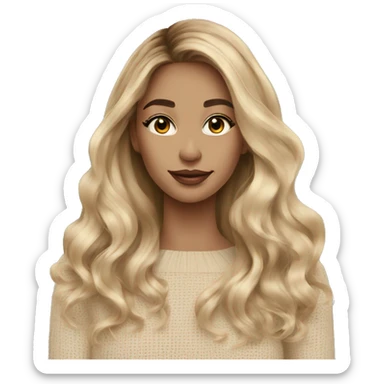 Blonde balayage long hair women beige sweater sticker