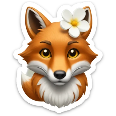 Fox with a white flower on the head sticker