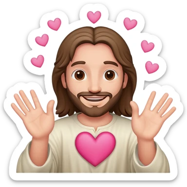 Happy Jesus forming a pink heart with fingers sticker