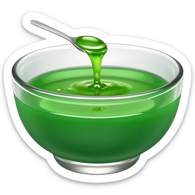 small dipping bowl with green liquid, vibrant, no spoon, simple, clear sticker