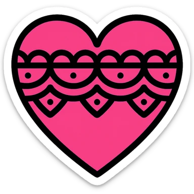 gothic heart with black lace, color icon style, pink and black sticker