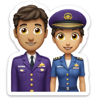 2 latino pilots one man and other woman wearing purpure uniform saying goodbye sticker