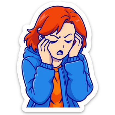 Redhead girl with mid length hair in blue jacket angry facepalm sticker