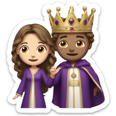 Caucasian long  brunette woman wearing formal royal purple robes and a crown who is pouring her heart out to the man she adores  sticker