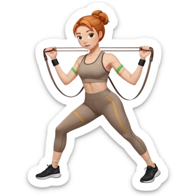 Ginger gym girl low bun brown athleisure resistance bands around thighs sticker