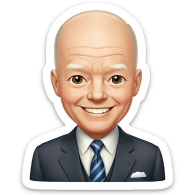 President Dwight D. Eisenhower with his characteristic smile and bald head, wearing a suit and tie sticker