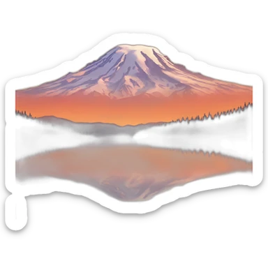 Mount rainier at sunset, orange sky with wispy clouds  sticker
