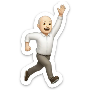 White balding man running with hands in the air sticker