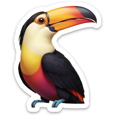 Cinematic Cute Yawning Toucan Portrait Emoji, Head tilted slightly with a dramatic, wide-open yawn, showcasing a colorful, expressive beak and sleepy, half-closed eyes with a relaxed demeanor, Simplified yet irresistibly adorable features, highly detailed, glowing with a soft, cozy tropical glow, high shine, relaxed yet expressive, stylized with a dash of whimsical charm, soft glowing outline, capturing the essence of a drowsy yet affectionate toucan that appears ready to stretch out for a nap! sticker