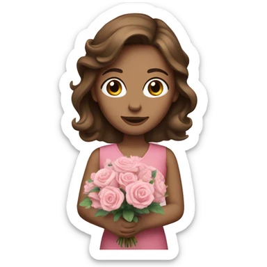 woman with blue eyes brown hair and pink bouquet in the hand sticker