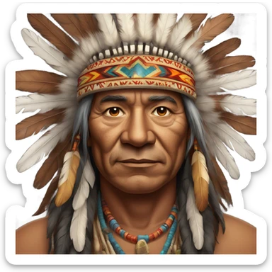 Native American tribal chief with a traditional feathered headdress sticker