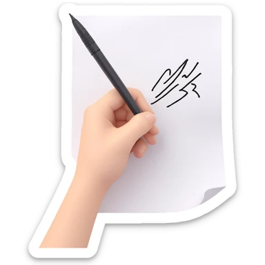A hand holding a pen, aggressively scribbling on a piece of paper. The pen is clearly visible. The paper is filled with random black scribbles, so dense that most of it looks nearly black sticker