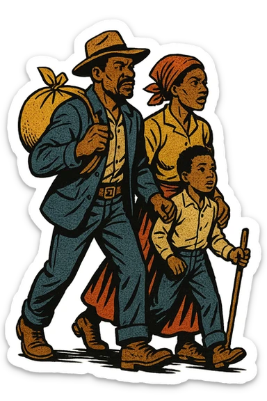 The full bodies of an African American black exoduster family in the American West in 1879 sticker