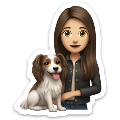 brunette long haired girl with small dog sticker