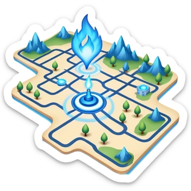 a map with a glowing blue flame on the x and networking paths... the x is far  sticker