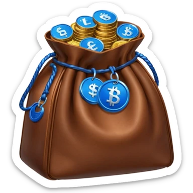 leather bag on top of blue coins stack sticker