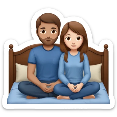 A brown-haired girl and a brown-haired man. They are both on a bed. The girl is sitting on the man.she is sitting on a man sticker