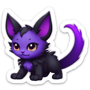 Anthro-Cute-Edgy-Demonic-Vampiric-Batty-Cat-Black-Purple-Contrast-Colors-Fantasy-Fur-Sona-Chibi-Shiny-Fakémon-Hybrid with horns full body sticker