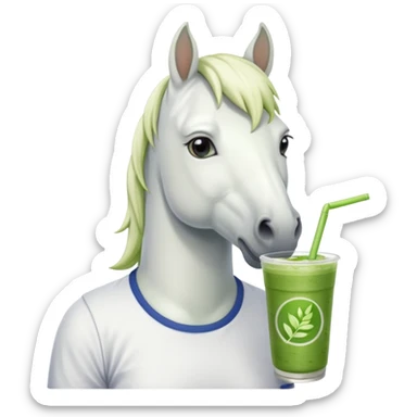  white horse with tshirt character holding matcha drink sticker