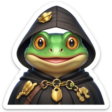 thief frog portrait, head and shoulders only, sly grin, dark cloak collar, mischievous burglar vibe, 3D cartoon, mobile game icon style, clean background, no text, no watermark
 sticker