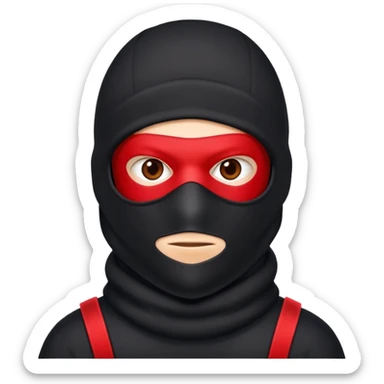 sinister-looking robber with black and red ski mask sticker