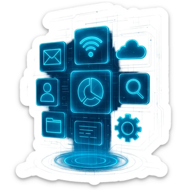 holographic interface with floating icons, high-tech look sticker