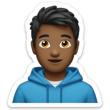 Kid with black mild hair wearing blue hoodie sticker