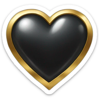 black shiny steel metal heart with gold border sticker
