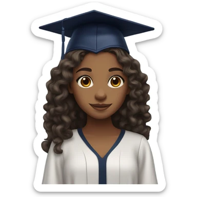 Brown girl wearing navy blue graduation cap with long curly dark brown hair sticker