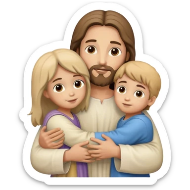 jesus christ hugging little boy and girl sticker