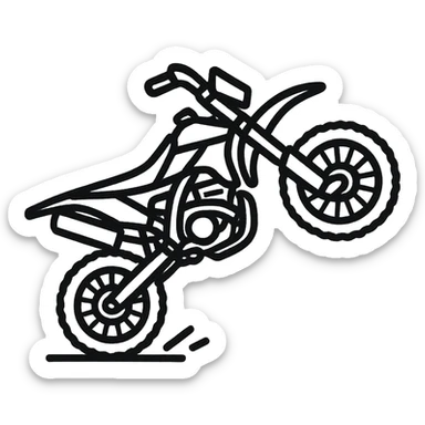 hand-drawn outlined icon of a supermotard motorcycle doing a wheelie sticker