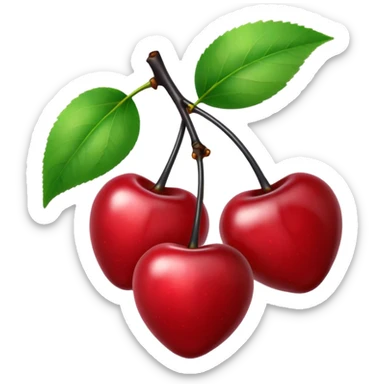 two glossy cartoon-style red cherries connected by black stems to a green leaf. Below the cherries, the words 'Thank you! handwritten-style black font. The background is soft, light peach sticker