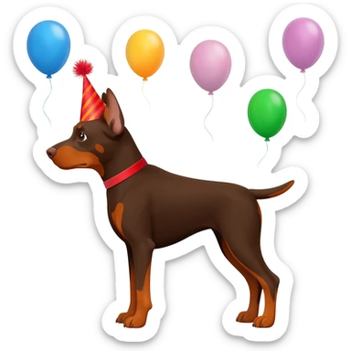 Brown German pinscher birthday emoji sticker