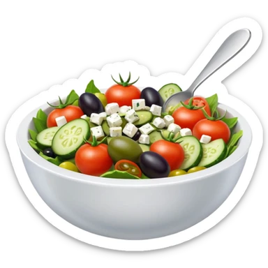 mediterranean salad bowl object icon, tomatoes, cucumbers, olives, feta cheese, olive oil dressing, 3D cartoon, mobile game icon style, clean background, no text, no watermark
 sticker