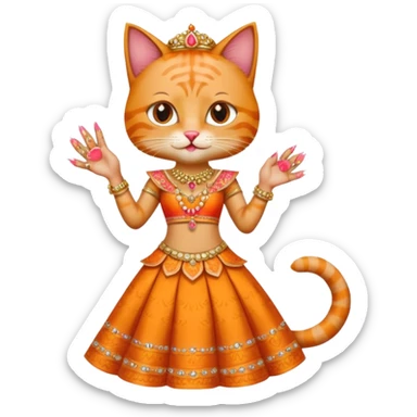 Funny cat wear lehnga with long acrilic nails sticker