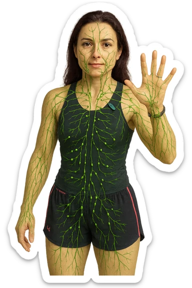 Donna in forma che ha riattivato il suo sistema linfatico su un corpo umano in 3D sticker