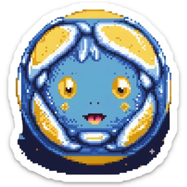 Neptune planet with deep blue surface and visible swirling patterns with a cute face sticker