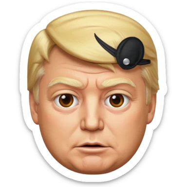 Donald Trump, emoji style, 4K photo-realistic, round face, lifelike skin and features, polished finish, very sly expression, clean background sticker
