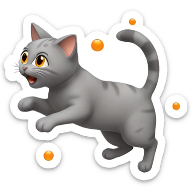 grey cat with orange dots in its back jumping  sticker
