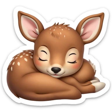 Meme-Worthy Cute Sleeping Deer Portrait Emoji, Head resting peacefully with a contented smile, showcasing a delicate, slender build and a luxuriously soft Fur, eyes shut in a serene, restful nap, Simplified yet hilariously adorable features, highly detailed, glowing with a soft, drowsy light, high shine, relaxed and utterly lovable, stylized with an air of playful laziness, bright and heartwarming, soft glowing outline, capturing the essence of a comically sleepy deer, so meme-worthy it feels like it could instantly become the next viral sensation of adorable woodland slumber! sticker