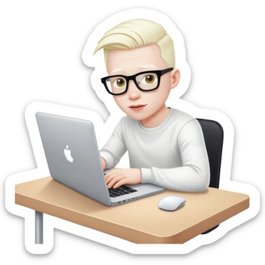 albino youtuber on laptop with desk without glasses sticker