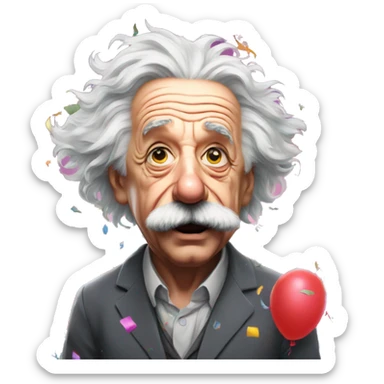 Angry albert einstein with lots of colourful confetti and party balloons sticker