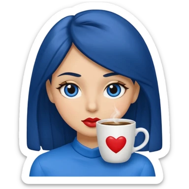 Memoji piel morena ojos cafés cabello largo color azul tirando besos sticker