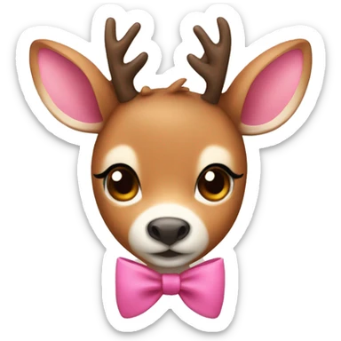 cute deer with pink ears and a brown bow sticker